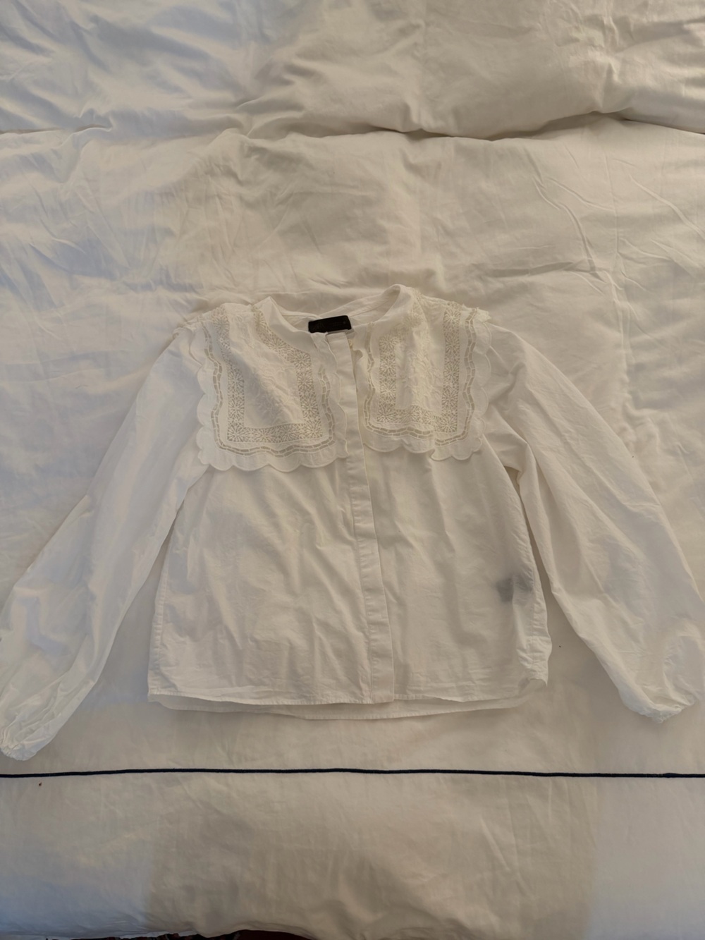 Zara White Lace-Trim Button Front Blouse